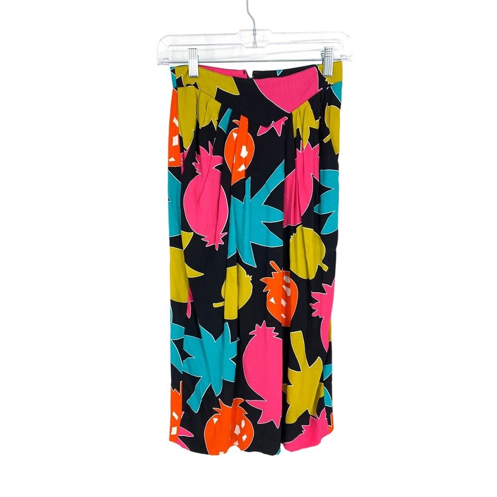 Carole Little For Saint Tropez West Skirt XS Blue Pink Fruit Print German Rayon